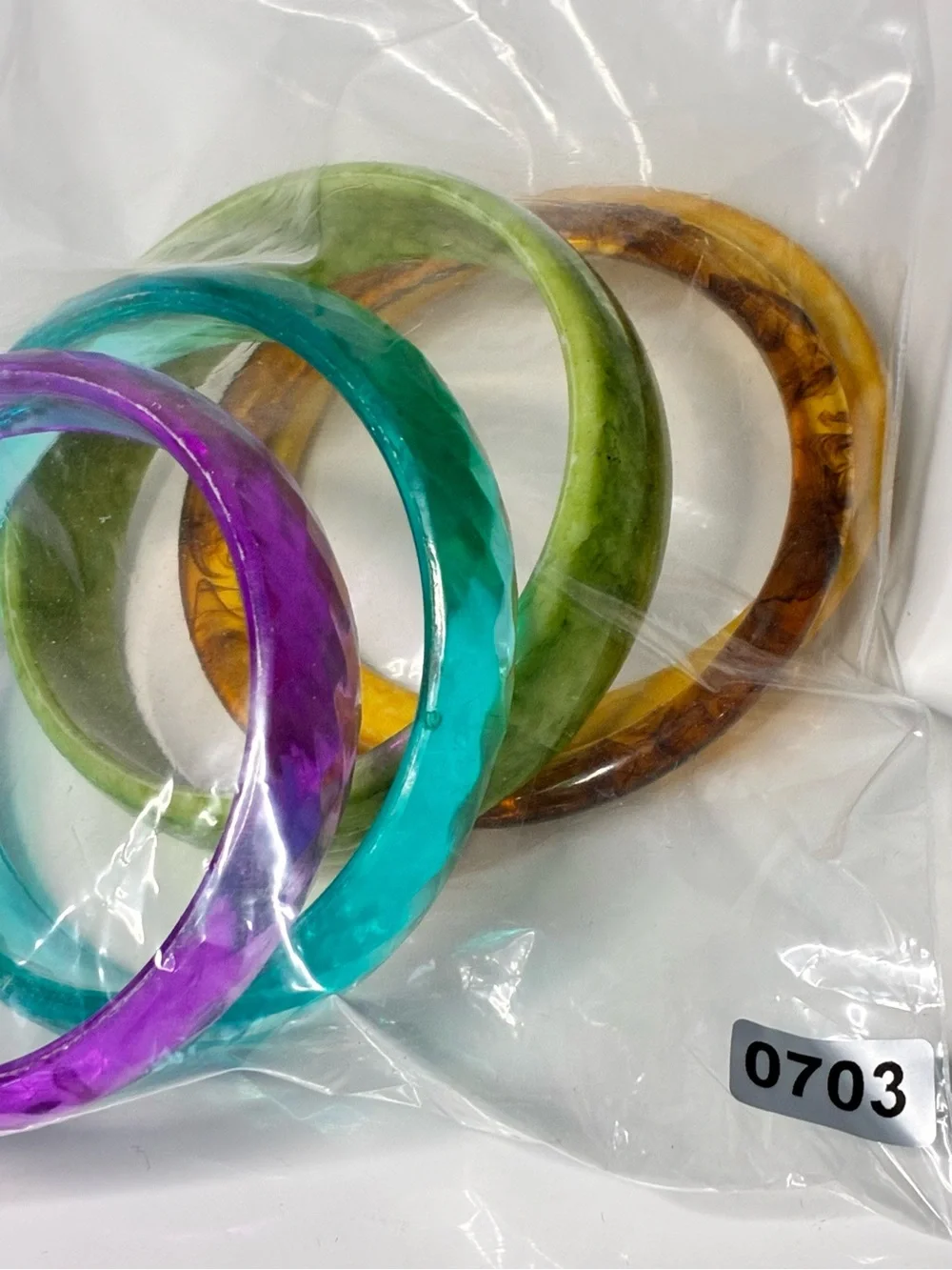 Source Unknown Colorful Resin Bangle Set - Purple, Teal, Green, Amber